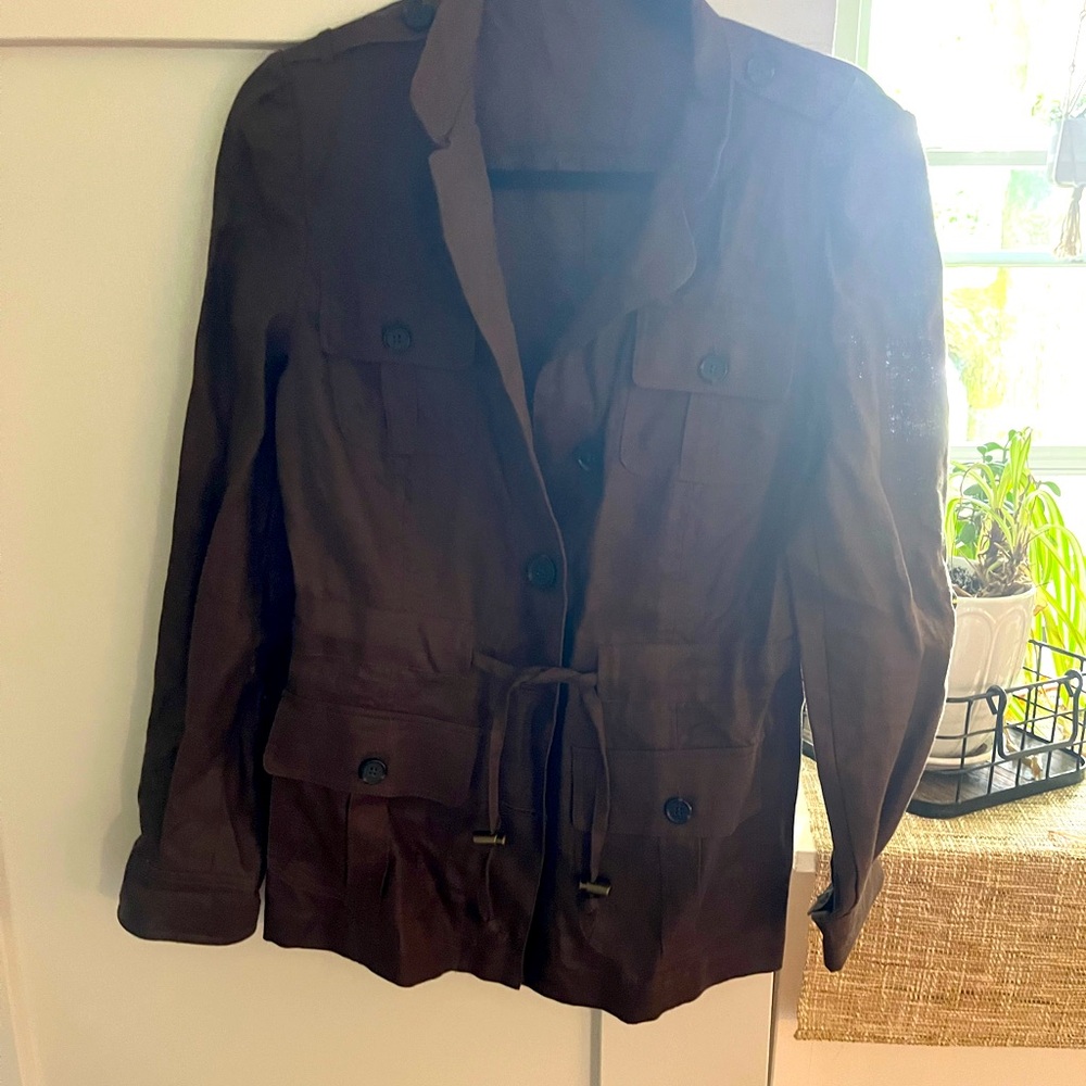 Women's Brown Utility Jacket 100% linen